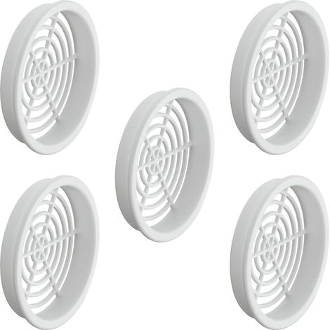 5x Griglia di ventilazione plastica tonda diametro installazione 60 mm totale 65 mm da incasso areazione dell'aria, Bianco (1/3)