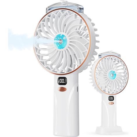 Ventilateur Brumisateur Portable - 4000mAh Ventilateur à Main USB,5 Vitesses,Mini Ventilateurs de Table Rechargeable avec Base,Affichage LED,Usage sans Fil,Fan pour Études,Travail,Voyages,Camping (1/5)
