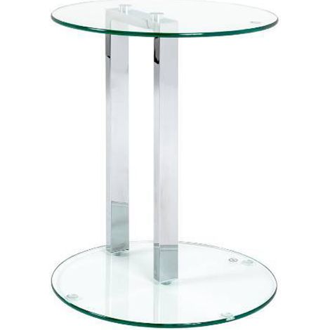 Table d'appoint en métal chromé et verre trempé - Dim : diam 40 x H50 cm -PEGANE-
