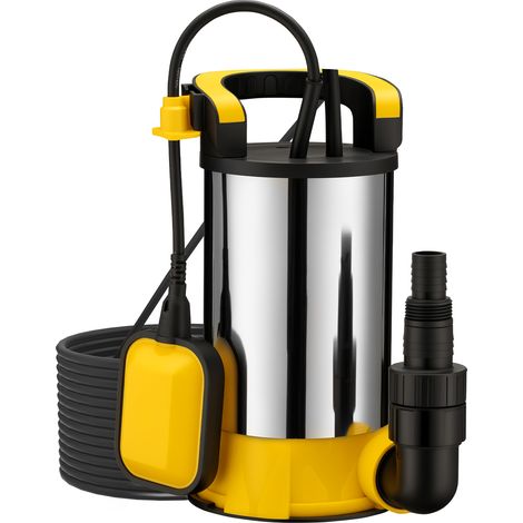 Wiltec Tauchpumpe mit Schwimmer Edelstahl 550 W, flachabsaugende Pumpe bis 1 mm, Tiefbrunnenpumpe bis 7 m Tiefe & 7 m Förderhöhe, Flachsaugerpumpe für Klarwasser