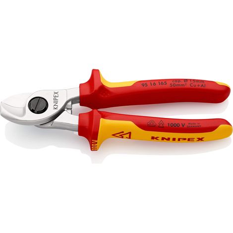Knipex Cesoia per Cavi Cromata, Isolati con Manici Rivestiti in Materiale Bicomponente, Collaudati Vde 165 Mm 95 16 165 (1/5)