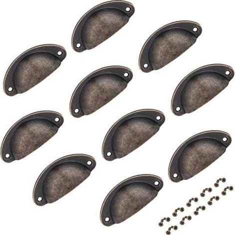 10pcs boutons de tiroir en cuivre poignées demi-lune poignées de tasse antiques pour boutons de meubles d'armoire avec vis 82x35mm (couleur 1)-Fei Yu (1/5)