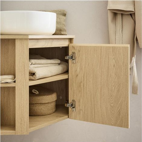 Mob-In – Meuble sous vasque d'angle 52x45 cm – Panneau de particules mélaminés – Compatible vasque ronde jusqu'à 37 cm – Rangement optimisé