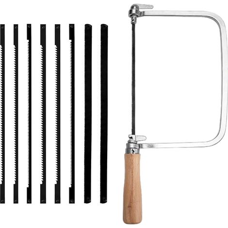 Scie à Découper Manuelle Arc Rotatable 360° Kit de 8 Lames pour Coupe Précise sur Métal et Bois - Poignée Confortable en Bois pour Modélisme et Bricolage (1/5)