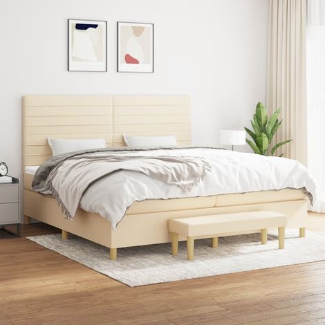 vidaXL Sommier à lattes de lit avec matelas Crème 200x200 cm Tissu (1/5)