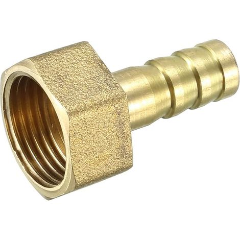8mm Barbed Fitting x 3/8 PT Female Thread Brass Gold