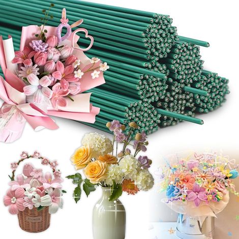100 Pièces Fil de Fer Vert, Tige de Fleuriste 30cm Metal Fleur 2mm (1/5)
