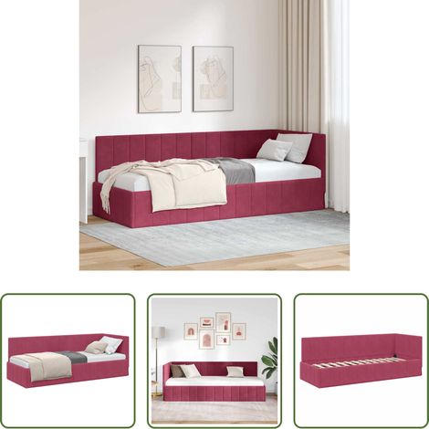 vidaXL Canapé lit - Cadre de lit d'angle Bordeaux 80 cm x 200 cm Velours (1/5)