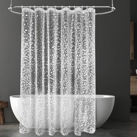 1 Rideau de douche, 3D semi-transparent, PEVA lavable, 12 crochets, poids magnétique, pour baignoire