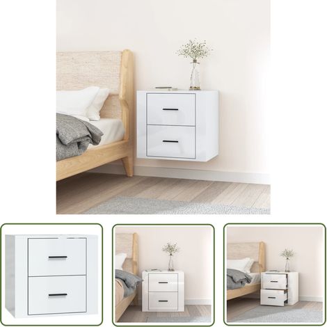 The Living Store Wand-Nachttisch Hochglanz-Weiß 50x36x47 cm - Wand-Nachttisch - Nachtschränkchen - Holzwerkstoff Möbel - Weißer Nachttisch - Schlafzimmer Dekoration (1/5)