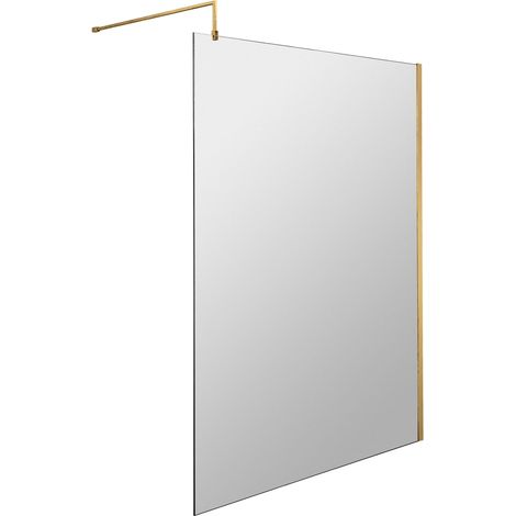 Balterley Drakelow 8mm Toughened Safety Glass Wetroom Screen with Support Bar: 1200mm x 1850mm, Brushed Brass