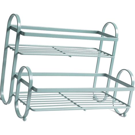 Support de bureau métallique 2 niveaux - Étagère multifonction en fer anti-glissement - Organisateur pour cuisine et salle de bain - Vert (1/5)