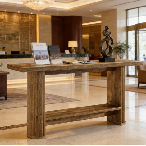 Tavolo consolle 140 x 30 x 80 cm in legno ingegnerizzato marrone OKMYHOME (1/5)