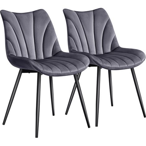 Yaheetech Lot de 2 Chaises de Salle à Manger avec Dossier, Chaise Cuisine Rétro, Assise en Velours et Pieds en Métal, Capacité 136kg, pour Salon, Chambre, Salle à Manger, Cuisine, Gris Foncé (1/5)