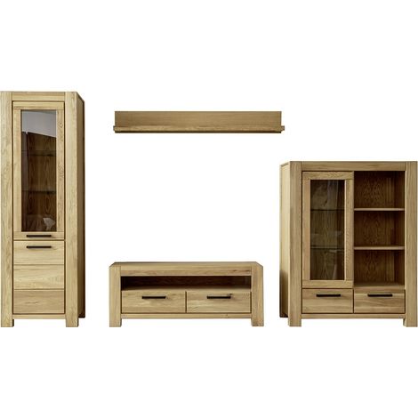 Ensemble de meubles de salon, 2 vitrines 1 meuble tv 1 étagère murale, coloris chêne huilé (1/5)