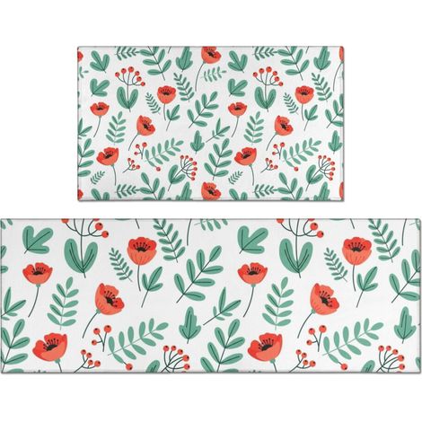Ensemble de 2 tapis de cuisine Pioneer Flower à motifs floraux, anti-fatigue, antidérapants et lavables (43 x 76 cm + 43 x 119 cm), compatibles avec l'évier de la cuisine et la buanderie.