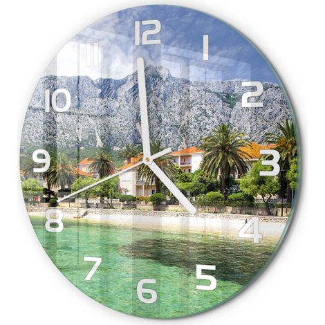 Horloge Murale Ronde Cadeau Original Verre Silencieuse pour Maison Salon Plage en Croatie fi 30 cm (1/5)