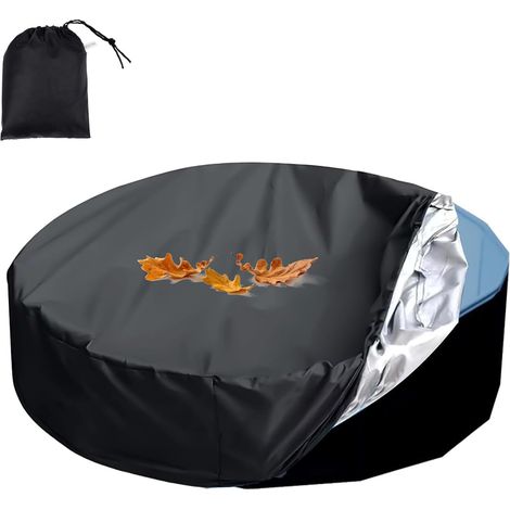 Bâche de piscine ronde 305 cm, pour résistante aux UV, à la poussière, avec corde coupe-vent, tous les types piscines, noire - cm (Ronde) (1/5)