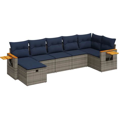 Maison Exclusive - 7-tlg. Garten-Sofagarnitur mit Kissen Grau Pol (1/5)