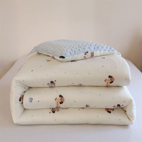 Couette en duvet douce et épaisse pour l'hiver, simple, motif petit chien bleu, 150x200 cm (1,5 kg), chaude et confortable. (1/5)
