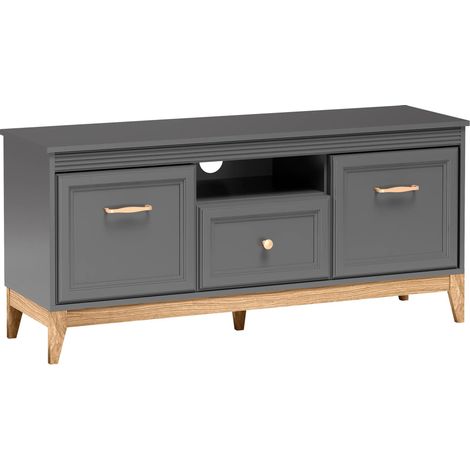 AX LIVING TV Lowboard Nymphen Dunkelgrau 1 Schublade 2 Türen MDF Eiche Beine