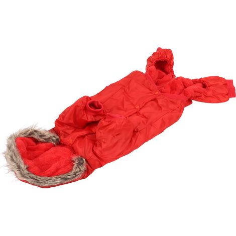 Manteau à capuche pour chien, épais et rembourré en coton, protection hivernale chaude, doudoune avec poches pour grands chiens, rouge, taille 3XL (1/5)