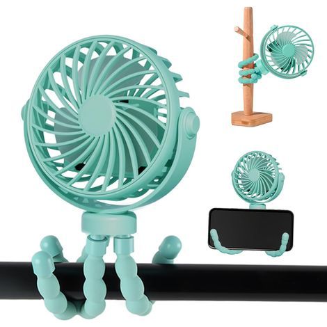 Ventilateur de Poussette Portable,Ventilateur de Rechargeable par USB,Mini Fan avec Trépied Flexible,Rotatif à 360°, 3 Réglages de Vitesse par Voyage, Siège, Chambre (Bleu) (1/5)