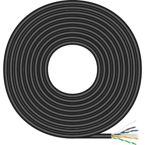 AISENS Cable de Outdoor Waterproof Network RJ45 Cat.6 UTP Rigid CCA AWG23, Black, 100M