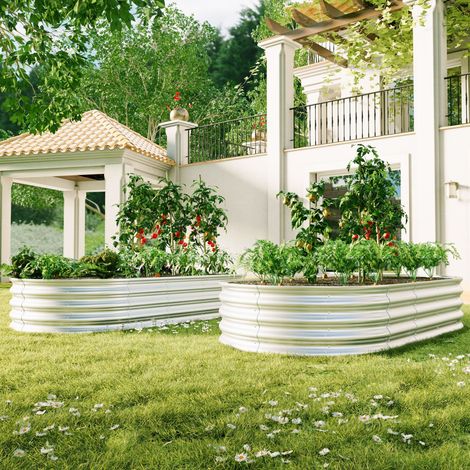 Kit de 2 bacs galvanisés métalliques, antirouille et facile à assembler, pour jardin extérieur, fleurs et herbes, taille 6 x 3 x 1 ft (1/5)