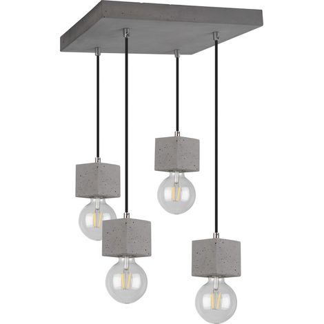 Suspension en Béton Gris Design Cubic Plaque carrée 4 Ampoules STRONG (1/2)