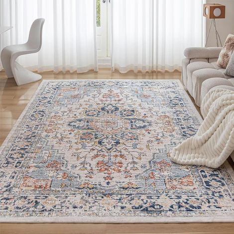 Tapis Salon Lavable Machine Tapis Chambre Pile Courte et Douce 120X170CM Rug Tapis Intérieur Extérieur Carpet Dessous antidérapant Salle a Manger,Bureau,Cuisine Multicolore Vintage (1/5)