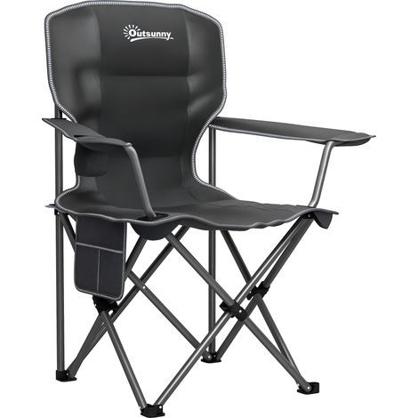 Silla de camping plegable y portátil con portavasos, bolsillos laterales y bolsa de transporte, negro (1/5)
