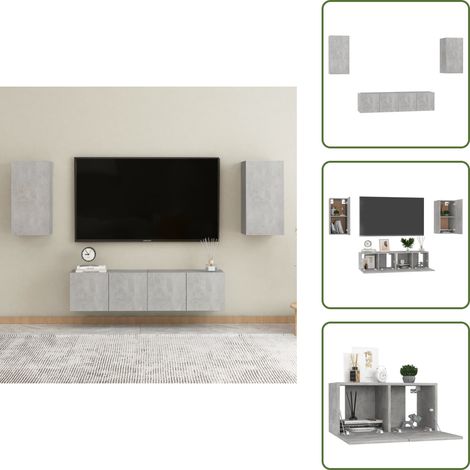 The Living Store Ensemble de meubles TV 4 pcs Gris béton Bois d'ingénierie - Meuble TV gris béton (1/5)