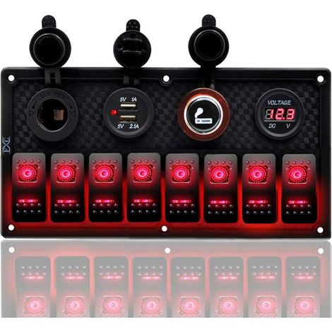 Panneau de Commutateur à Bascule à 8 Gangs Panneau Interrupteur 12V à Bascule Marine Tableau Electrique Bateau 12V/24V pour Bateau Camping Car Caravane Voiture (1/5)