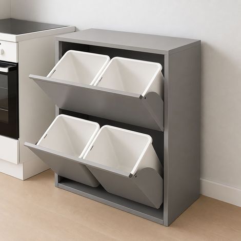 Dmora - Pattumiera AnuKhatun, Cestino portarifiuti, Bidone per raccolta differenziata, Mobile per spazzatura, 60x25 h93 cm, Grigio (1/5)