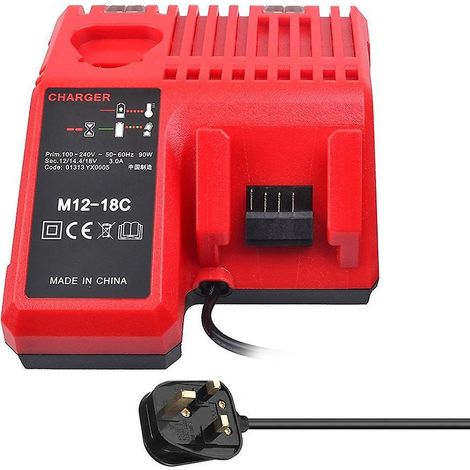 Ladegerät für 12 V, 14,4 V und 18 V Lithium-Ionen-Akkus (Typen C1418C, 48-11-1815/1828/1840, M18/14/12) – UK-Stecker – Mehrfarbig