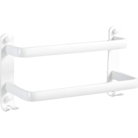 Porte-serviettes Porte-serviettes de salle de bain Support mural Cuisine Vaisselle Cintre avec crochets, 2 barres, Blanc, 16 pouces (1/5)