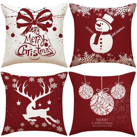 4Pc Housse de Coussin Sapin de Taie oreiller Joyeux Noël pour Canapé Maison Salon Chambre Extérieur Multicolore HOUSSE DE COUSSIN (1/4)