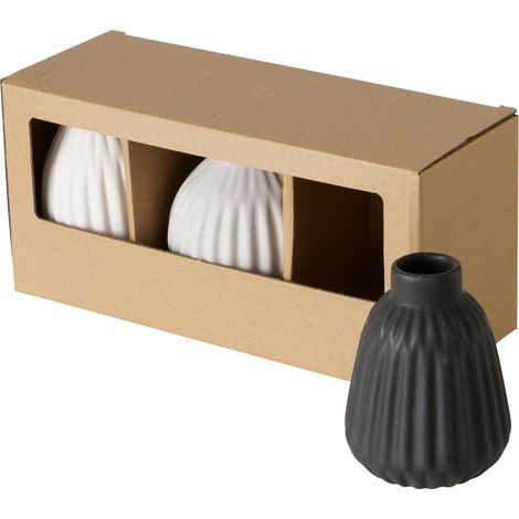 Lot de 3 vases Ronds en Porcelaine, Gris, Noir, Blanc, Mat, Hauteur 11 cm, diamètre 8 cm, Fait Main, étanche, Design Minimaliste, Vase à Fleurs, décoration (1/5)