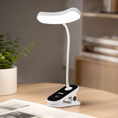 LED-Klemmleselampe, 3 Leuchtmodi, Dimmer, 360° flexibler Silikonhals, USB-C-Ladeanschluss, weiß (1/4)