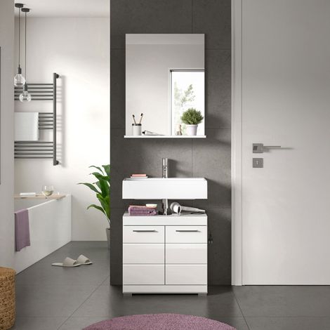Ensemble meuble sous lavabo + miroir blanc brillant - KAN