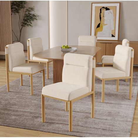 Sedie da pranzo set da 2, Sherpa beige, metallo effetto quercia DESVIAE (1/5)