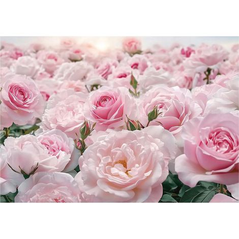Papier peint panoramique fleurs roses pastel intissé 150x105 cm mural salon chambre petit format (1/5)