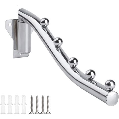 Porte-cintre mural pliant en acier, étendoir rabattable pour vêtements, idéal salle de bain, chambre, balcon. (1/5)