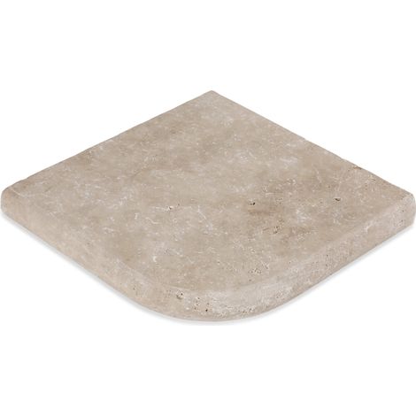 Angle Sortant pour margelles Travertin 1er choix - 33x33x5 cm - Bord rond - Beige Mix