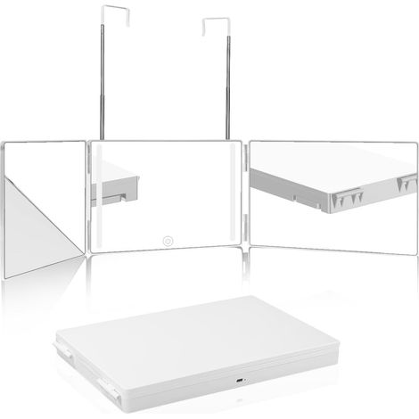 Miroir 3 faces pliable avec LED Miroir LED 360° Pour Le Maquillage Peignage Coupe Cheveux Blanc (1/4)