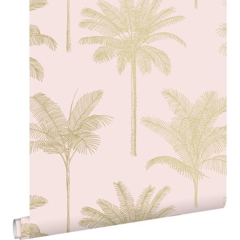 papier peint palmiers rose clair et or  - ESTAhome