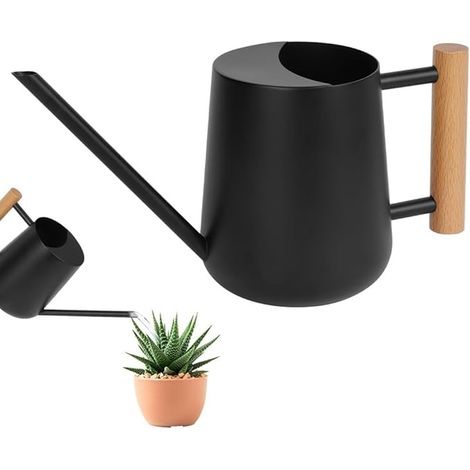 Watering Can, 1L Small Watering Can, Stainless Steel Long Spout Plant Watering Can, Garden Watering Can for Indoor and Outdoor Plants Succulent Plants Flowers (Black)