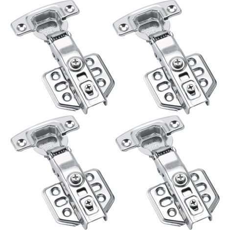 Lot de 4 Charnière Invisible Avec amortisseur pour Portes de Meuble, Charnières en Acier Inox pour Placards