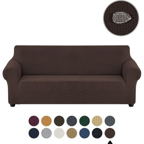 Housse extensible pour canapé 3 places, avec accoudoirs, ultra-élastique, idéale pour les chiens et les chats, déperlante, longueur 175-225 cm, marron chocolat (1/5)